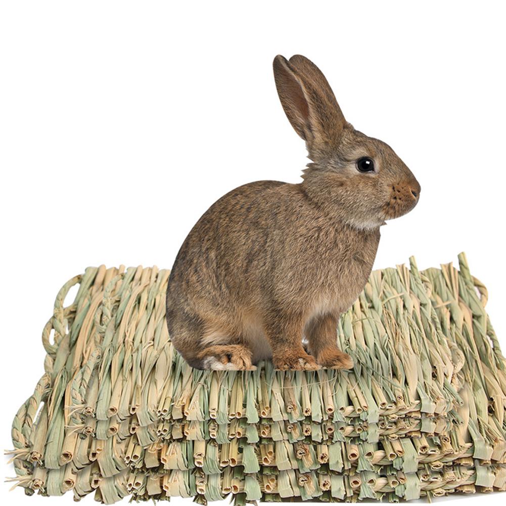 Rabbit Bunny Woven Grass Mats Bed Resting Mat Natural Hand Woven Chew Toy For Chinchilla Hamster Guinea Pig Chickens Parrots