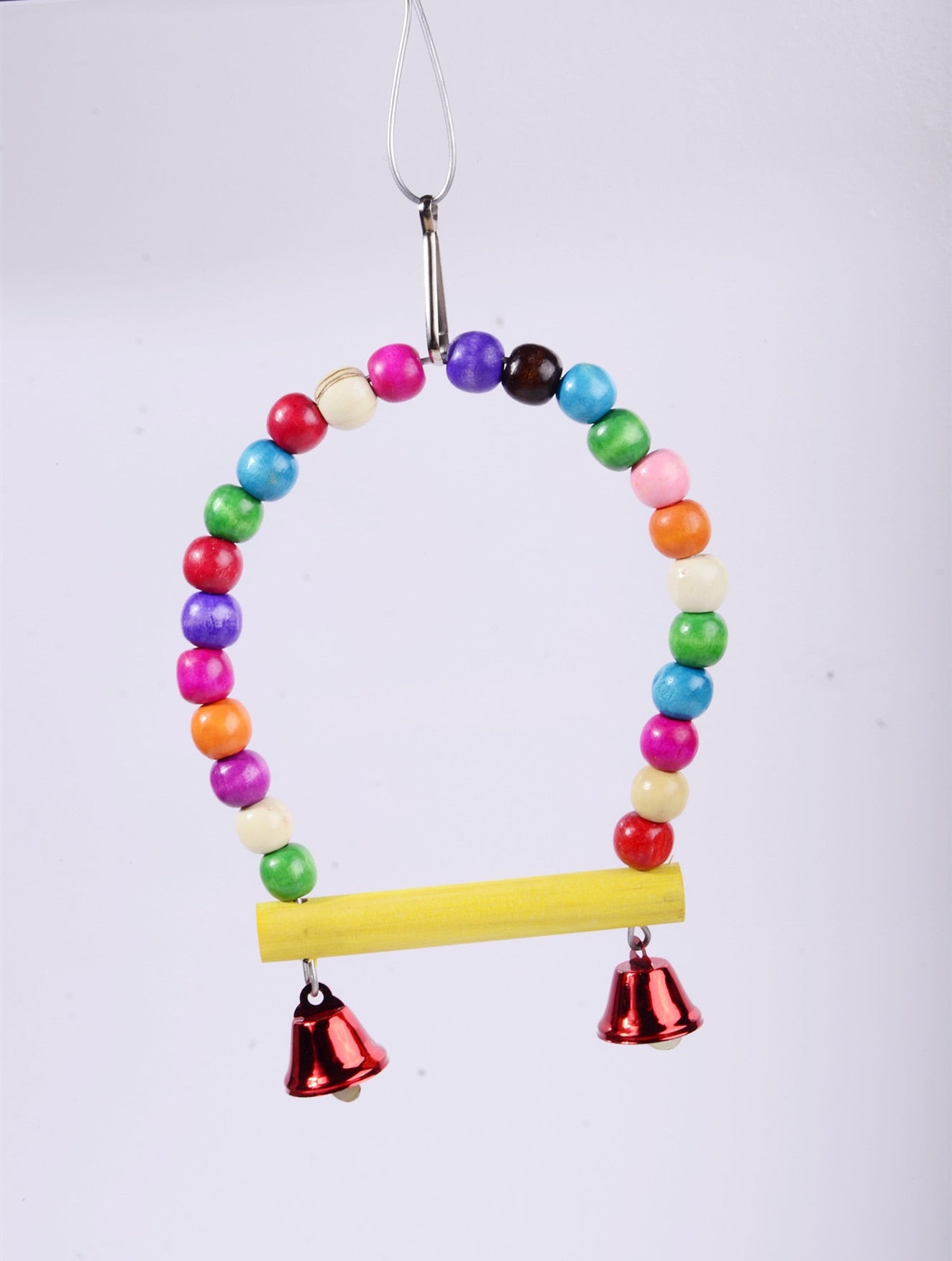 Small And Medium Parrot Stand Toy Natural Wooden Colorful Stick Swing With Colorful Beads Bell Bird Cage Stand Bird Supplie New