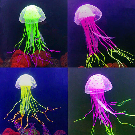 1PC 6cm 7cm Silicone Artificial Glowing Jellyfish Fish Tank Underwater Ornaments Fluorescent Aquarium Fake Fish Decoration