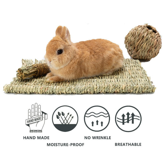 Hand-Woven Pad For Small Pets Rabbit Grass Cushion Hamster Plant Straw Cage Bed Mat For Guinea Pig Pet Cage Accessories Lapin