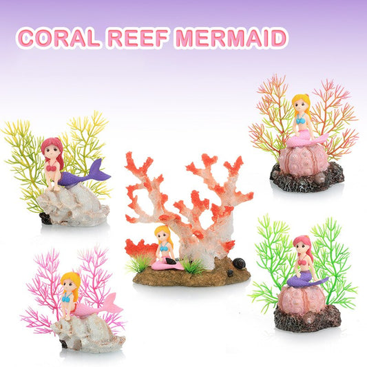 Aquarium Resin Decoration Accessories Simulation Coral Mermaid Reef Ornaments Colorful Aquarium Landscape For Fish Tank Supplies