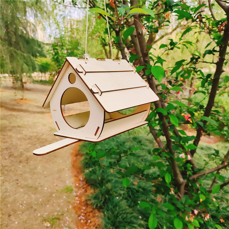 Hanging Bird Food Feeder Cage Outdoor Garden Pet Accessories Supplies Hummingbird Wood DIY Assemble Feeder House