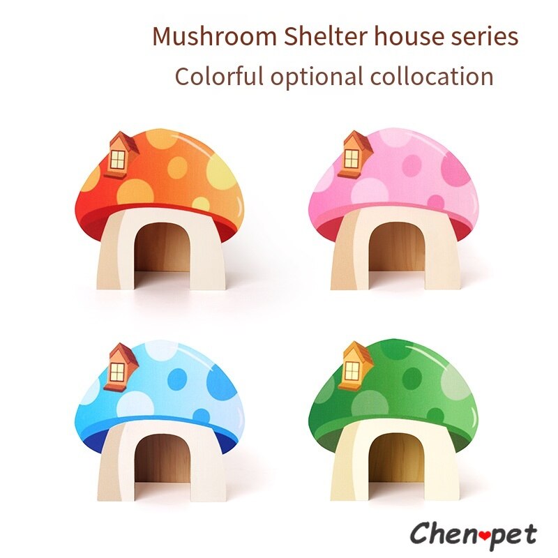 Colorful Cute Small Pet Wooden Shelter House Hamster Mushroom Sleeping House Rat Chinchillas Accessories