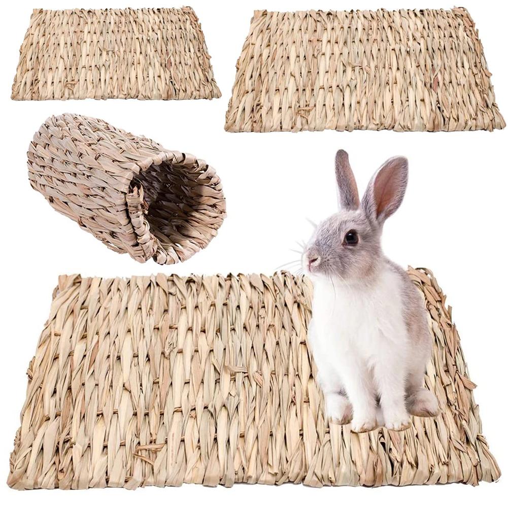 Straw Woven Pet Chew Mat Pad Pet House Cage Accessories For Hamster Rabbit Chinchilla Guinea Pig Small Animal Grass House