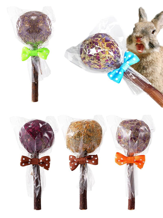 Hamster Natural Flowers  Lollipop Timothy Molar Rod Hay Chewing Stick Chew Treat For Rabbits Chinchilla Guinea Pigs Gerbils