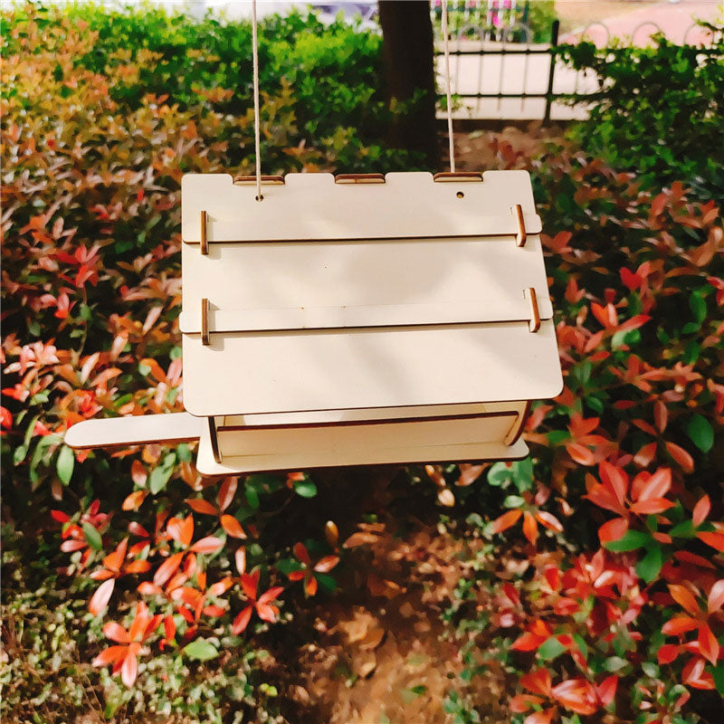 Hanging Bird Food Feeder Cage Outdoor Garden Pet Accessories Supplies Hummingbird Wood DIY Assemble Feeder House
