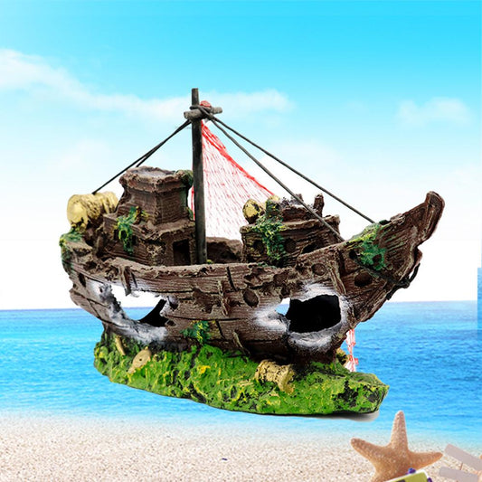 Artificial Resin Wrecked Boat Ship Ornaments Hideout Caves Aquarium Fish Tank Landscape Decoration Supplies