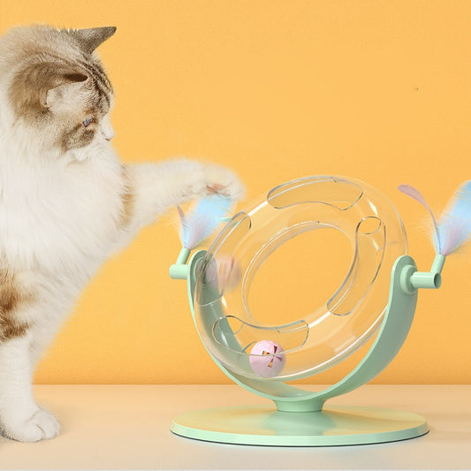 Cat Toy Funny Cat Stick Feather Toy Pet Self-Happy Spinning Track Toy Cat Scratching Board Boredom Relief Artifact With Bell