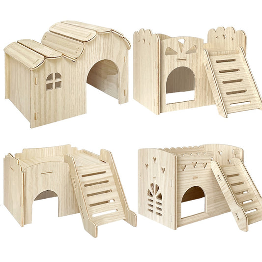 Hamster Wooden Hideout House Room Ladder Climbing Toys