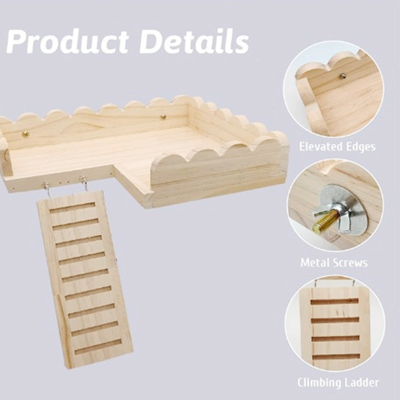 Hamster Solid Wooden Platform Climbing Ladder Tray with Stairs Small Pet Cage Fence Foundation Cage Accessories Swing Toys