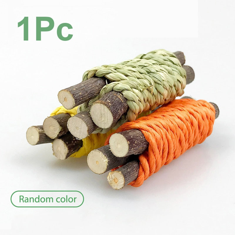 Rabbit Chew Toy Organic Natural Apple Wood Grass Pet Bunny Rabbit Toys For Chinchilla Guinea Pigs Hamster Utensils Accessories