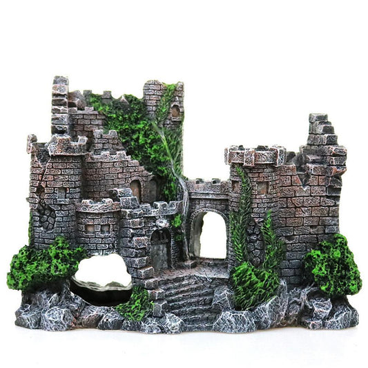 Resin Ancient Castle Artificial Ornaments Hideout Caves Layout Prop For Fish Tank Aquarium Landscape Rock Cave Building Decor