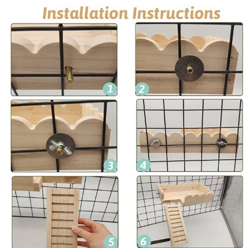 Hamster Solid Wooden Platform Climbing Ladder Tray with Stairs Small Pet Cage Fence Foundation Cage Accessories Swing Toys