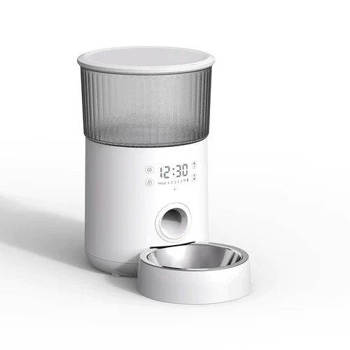 Petwiz 4L Automatic Pet Feeder Dry Food Dispenser for Cats & Dogs With Timer & Voice Recording - White