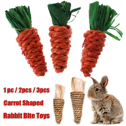 Carrot Shaped Rabbit Hamster Chew Bite Toys Rabbit Guinea Pig Molar Tooth Cleaning Toys Supplies Pet Toys 1pc/2pcs/3pcs