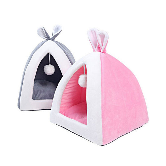 Pink Rabbit Ear Plush Dog Cat Pet Bed House Memory Cotton Nest Warm Super Soft Pet Basket Puppy Cushion Mat Cat Pets Supplies