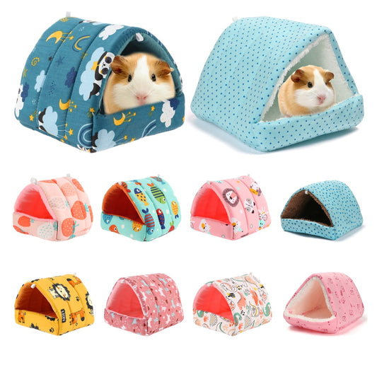 Cute Cartoon Winter Rabbit Squirrel Mini Cage Guinea Pig Nest Small Animal Mice Rat Pet Sleeping Bed Hamster House Warm Soft Mat